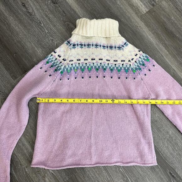 Vintage Y2K Rue 21 Lilac Fair Isle Sequin Knit Turtleneck Sweater Bell Sleeves - Picture 5 of 5